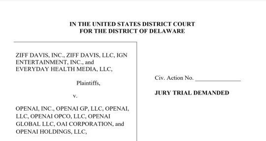 Ziff Davis, IGN Entertainment and  Everyday Health Media are suing Open AI.