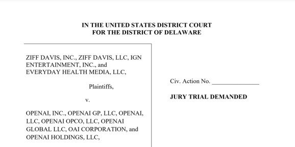 Ziff Davis, IGN Entertainment and Everyday Health Media are suing Open AI.