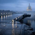 Broken bridge leading toward the U.S. Capitol with Bitcoin and Ethereum symbols embedded in the path, symbolizing limited SEC clarity and ongoing market distrust without Congress