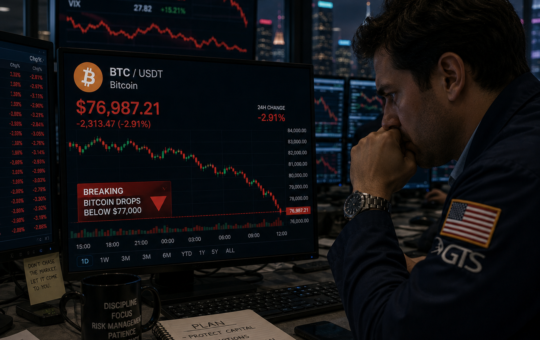 Bitcoin drops below $77k