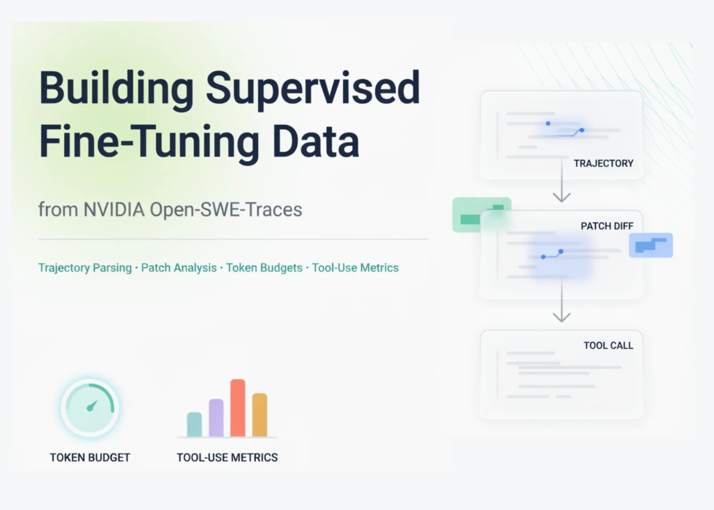Building Supervised Fine-Tuning Data from NVIDIA Open-SWE-Traces: Trajectory Parsing, Patch Analysis, Token Budgets, and Tool-Use Metrics