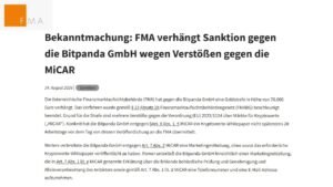 Austria Fines Bitpanda 70,000 Euros in First MiCA Crypto Penalty