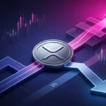 XRP-inspired coin at a market-chart crossroads showing conflicting bullish and bearish outlooks
