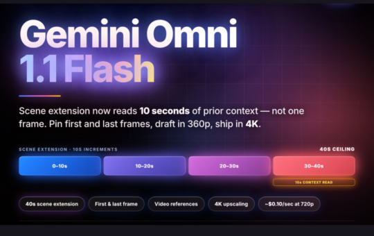 Google AI Releases Gemini Omni 1.1 Flash: 40-Second Scene Extension, First/Last Frame Control, and 4K Upscaling