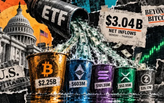 US crypto ETFs draw over $3 billion this week, with nearly $800 million flowing beyond Bitcoin