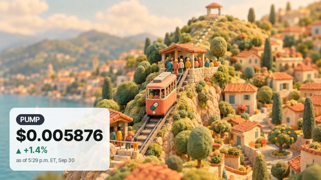 Clay hill town where a coral cable tram nears the top as small clay figures wait at the upper stop